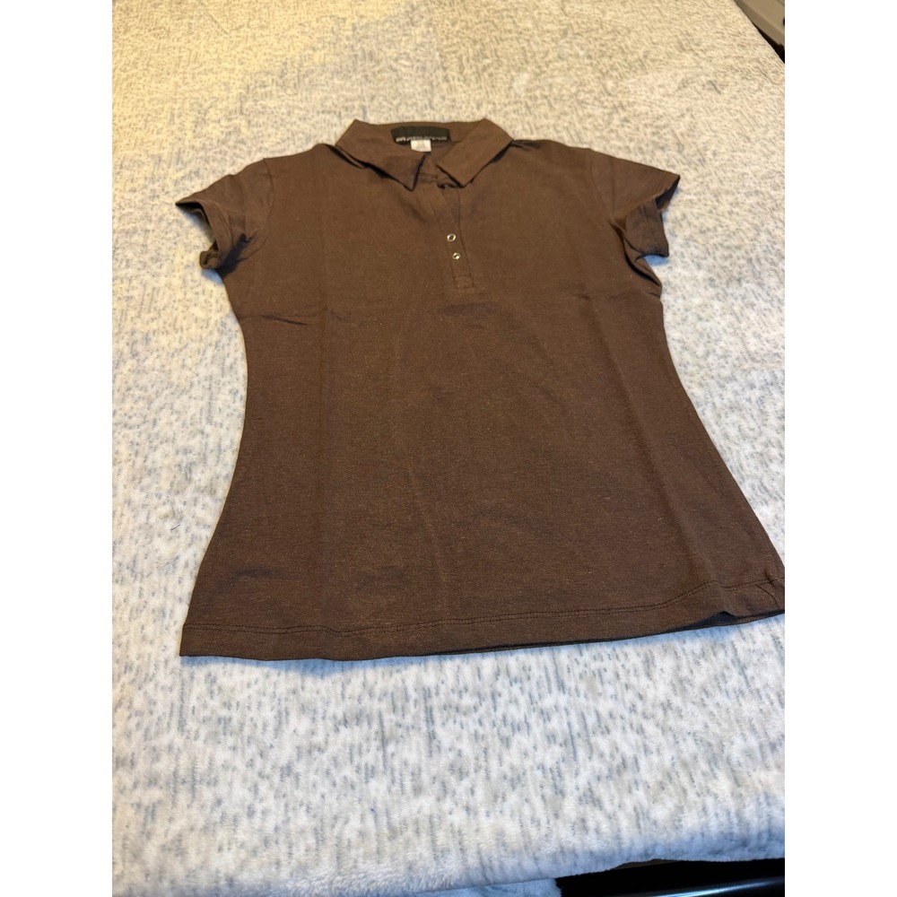 MARIANNE Women size small Brown  Collared Button‎ Up Polo Shirt Top Y2K NWOT